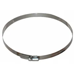 Stainless steel duct clamp with 1/2 in overall height and 12 in overall width. Designed for securing ductwork on negative air machines in industrial air handling, ventilation, and dust control applications.