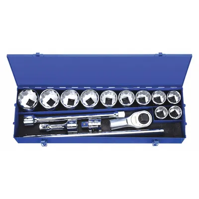 WESTWARD Socket Wrench Set: 1 in Drive, 17 Piece, 12-Point, SAE - SAE Socket Sets with Drive Tools