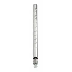 Steel split sleeve post with stainless steel finish for corrosion resistance in harsh environments. Includes leveling feet. Sold as a set of 2 posts. Suitable for wire shelving systems in areas exposed to moisture or chemicals.
