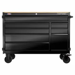 CRAFTSMAN Rolling Tool Cabinet: Black / Black Drawer, 52 in W x 18 in D x 39 1/2 in H, 8 Drawers (MPN CMST98274BK). Key specifications — Brand: CRAFTSMAN.