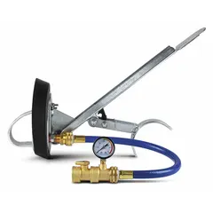 This inside-pipe blocking plug is designed for 6-inch rigid pipe, featuring a natural rubber plug and a long-reach handle for easy installation. It includes a water fill port with hose, making it suitable for pressure testing and blocking in plumbing and drainage systems.