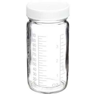 WHEATON Storage Bottle: 125 mL, 48-400 mm, Colorless, 24 Bottles, 52 mm Body Dia - Clear Wide Mouth Round Glass Lab Bottles