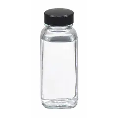 Rectangular glass bottle with colorless body and 33-400 mm screw closure size. 125 mL capacity, not graduated. Supplied without closure. Designed for general laboratory storage of liquids, powders, or samples, with rectangular shape saving shelf space.