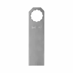 Set of five straight cutting blades with 12-point mounting for oscillating multi-tools. Each blade has an overall length of 4 1/4 in. Suitable for cutting drywall, wood, plastic, and removing caulking in construction and renovation tasks.