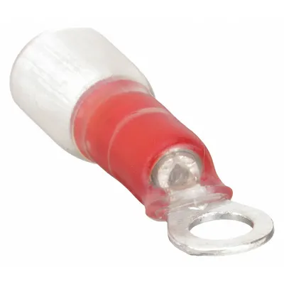 VELVAC Ring Terminal: Red, Nylon Insulation, #10 Stud Size, 22 AWG to 18 AWG Wire Sizes - Insulated Ring Terminals