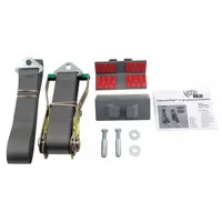 Nylon ratchet strap for item-to-floor bracing of large equipment. Rated for 4,000 lb weight capacity. Includes (2) 3/8 in anchor bolts for secure attachment to the floor. Used to restrain heavy machinery or appliances against tipping or movement
