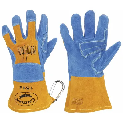 CAIMAN Welding Gloves: Keystone Thumb, Gauntlet Cuff, Premium, Blue Cowhide, Caiman 1512 - Stick Welding Gloves with Cowhide Leather Palm