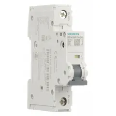 This miniature circuit breaker is a 1-pole, C-curve device rated at 4A with a maximum interrupting rating of 14kA at 240V AC. It is UL489 listed for DIN rail mounting and features screw clamp terminals. Suitable for branch circuit protection in industrial control panels and equipment against overloads and short circuits.