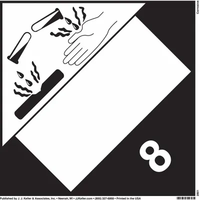 JJ KELLER Container Placard: Corrosive, 10 3/4 in x 10 3/4 in, 10 3/4 in Label Ht - Class 8: Corrosive
