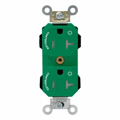 LEVITON Plugs and Receptacles: Duplex, 5-20, Green, 125V AC, 20 A, 2 Pole / 3 Wire (MPN MT563-2SN) - General Purpose Receptacles