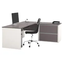 BESTAR L-Shaped Office Desk: Sandstone/Slate, 71 1/8 in Overall Wd, 82 7/8 in Overall Dp (MPN 93862-59)