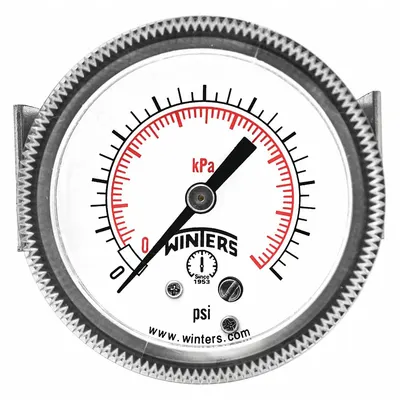 WINTERS Panel-Mount Vacuum Gauge: U-Clamp, 3 1/2 in Dial, 1/4 in NPT Male, Center Back - U-Clamp Panel-Mount with Brass/Bronze Wetted Parts