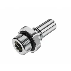 Chrome-plated brass quick-disconnect coupling with Cool Blue finish. Features a 3/8 in pipe size and Quick-Disconnect Coupler x BSPP connection type. Used for rapid connection and disconnection in fluid transfer systems, such as industrial cooling, pneumatic, and instrumentation circuits.