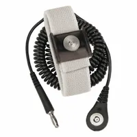 DESCO Magnetic Snap Wrist Strap: Elastic, Gray, Black, 1 Strap Conductors, 6 ft Cord Lg - Max, 09184