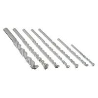 This set includes five round-shank masonry drill bits in sizes 1/2 in, 1/4 in, 3/8 in, 3/16 in, and 5/16 in. Designed for use with rotary drills, these bits are suitable for drilling into masonry materials such as brick, block, and concrete. Commonly used in construction and renovation tasks requiring multiple bit sizes