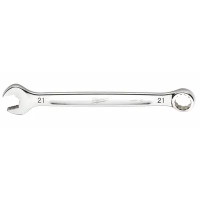 MILWAUKEE Combination Wrench: Chrome Vanadium Steel, Chrome, 21 mm Head Size - Metric 12-Point Combination Wrenches