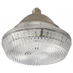 This 60-watt LED lamp features a medium screw (E26) base and operates on 120 to 277V AC. With a color temperature of 5700K, it provides bright, cool-white light. The shatter-resistant construction makes it suitable for low-bay industrial applications such as warehouses, factories, and workshops.