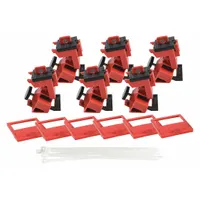 Clamp-on lockout device for circuit breakers rated 480/600V AC. Includes a cable tie slot for use with standard nylon cable ties. Supplied in a 6-pack for securing breakers in the off position during lockout/tagout procedures