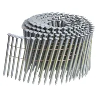 Galvanized steel wire nails with a flat head, smooth shank, and diamond point. 3 inches in length, collated for use with pneumatic framing nailers. Suitable for framing, sheathing, and decking applications