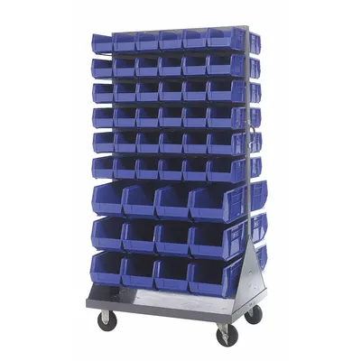 QUANTUM STORAGE SYSTEMS Mobile Louvered Floor Rack: 36 in x 24 in x 72 in, 96 Bins Included - Vertical Mobile Louvered Racks with Bins