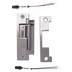 This electric strike is designed for use with cylindrical or mortise locksets in access control systems. Constructed of stainless steel, it measures 1 1/4 in wide by 4 7/8 in high and operates on 24V AC/DC. Rated heavy duty, it is suitable for commercial and institutional door applications requiring secure remote release.