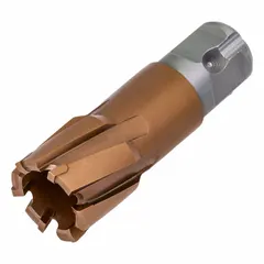 This high-speed steel annular cutter is designed for general cutting applications in metal fabrication and construction. It features a 1 3/16 in diameter and a maximum cutting depth of 1 3/8 in. The cutter includes a pilot pin for precise alignment and is intended for use with magnetic drill presses.