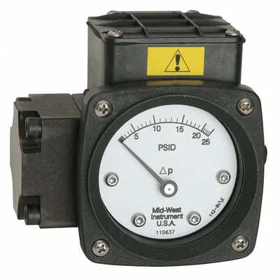 MIDWEST INSTRUMENT Differential Pressure Gauge & Switch: Back, 1/4 in NPT Female, 142 - Medium & High Operating Pressure Differential Gauges with Switch