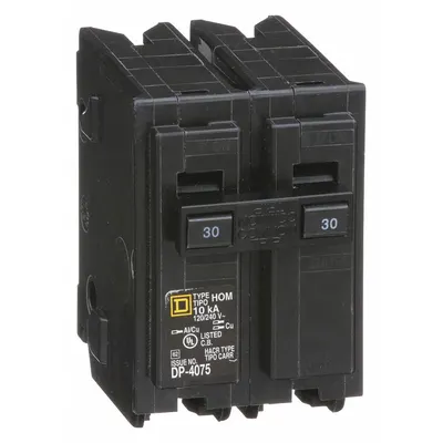 SQUARE D Miniature Circuit Breaker: 30 A, 120/240V AC, Single Phase, 10kA at 120/240V AC - HOM Series, Plug-In Square D Miniature Circuit Breakers