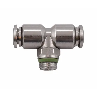 AIGNEP USA Push-Fit Tee Fitting: 10 mm OD x 10 mm OD x 1/4 in Pipe Size, Stainless Steel - Stainless Steel Tube Fittings