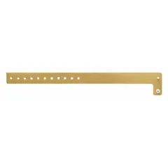 Yellow vinyl wristband with no pre-printed legend, suitable for temporary identification and access control. Each wristband measures 10 inches in overall length and 3/4 inch in width. Pack of 500.