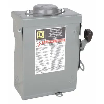 SQUARE D Safety Switch: Non-Fusible, 30 A, Single Phase, 240V AC, Galvanized Steel - Non-Fusible Safety Switches