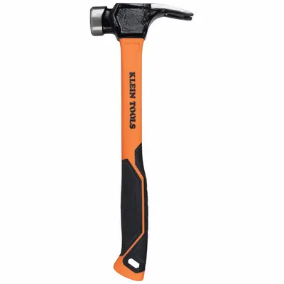 KLEIN TOOLS Lineman's Claw Milled Hammer: Steel, Textured Grip, Fiberglass Handle, 26 oz Head Wt - Steel Straight-Claw Hammers