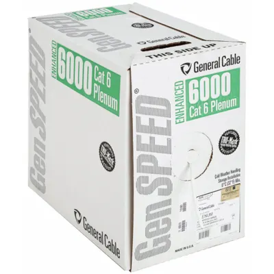 GENSPEED Category Cable: 1,000 ft Cable Lg, 23 AWG, Plenum, White, PVC, Enhanced - Category 6 Cable