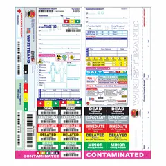 Pack of 50 wristband-style triage tags for emergency medical triage during mass-casualty incidents. Each tag provides a standardized, color-coded system to quickly categorize patients by injury severity, aiding in treatment and transport prioritization.