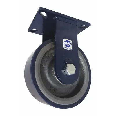 RWM Plate Caster: Rigid, Polyurethane, 8 in Wheel Dia, 3 in Wheel Wd, 10 1/2 in Mounting Ht - Heavy-Duty General-Purpose Kingpinless Plate Casters