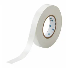 Thermal transfer continuous label roll made of white semi-gloss vinyl for indoor use. Measures 3/8 inch by 165 feet with a removable and repositionable adhesive. Compatible with Brady IP Series printers. Suitable for general identification, asset tracking, and cable marking in industrial environments.