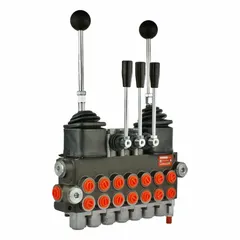 This manual spool monoblock valve features a four-way, three-position configuration with a tandem center and spring return to neutral. It is used for directional control of hydraulic fluid in systems operating double-acting cylinders or hydraulic motors. Typical applications include mobile and industrial equipment requiring precise flow direction.