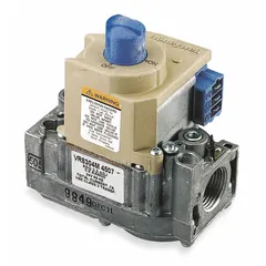 Dual-stage, fast-opening intermittent pilot gas valve rated at 370,000 BtuH with 24V AC operation. Features a 3/4 in Female NPT straight-thru configuration. Suitable for use in commercial heating systems such as furnaces, boilers, and rooftop units.
