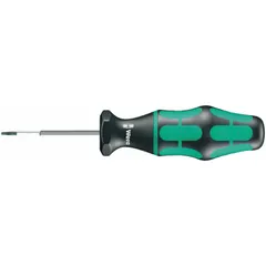 This WERA preset torque screwdriver is a click-type tool with a fixed torque setting of 0.4 ft-lb. It is designed for precision fastening applications where consistent torque is required to prevent over-tightening. Suitable for use in assembly and maintenance tasks across various industries.