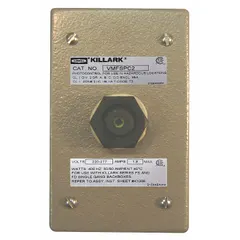 Hazardous location photocell rated for 208-277V AC, with a length of 4 1/16 inches. Designed for automatic dusk-to-dawn lighting control in classified areas such as oil refineries, chemical plants, and grain handling facilities.