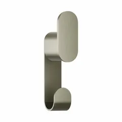 This BRADLEY robe hook is constructed of stainless steel with a brushed nickel finish. It measures 5 3/8 in x 1 1/4 in x 1 3/4 in and is designed for wall mounting. Suitable for hanging robes, towels, or garments in commercial or residential washrooms.
