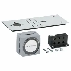Direct-acting pneumatic thermostat with remote reset for single-temperature control. Temperature range 65° to 85°F. Three-pipe high-volume air flow output. Includes cover; mounts horizontally or vertically. Used in commercial HVAC systems for zone temperature regulation.