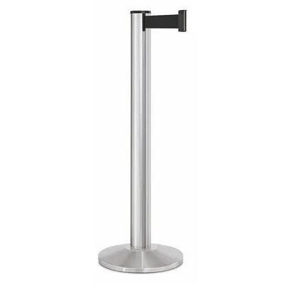 LAVI Barrier Post with Belt: Black, No Pattern, No Legend, 15 ft Belt Lg, Silver - Solid-Color Retractable Belt Post Barriers