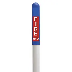Blue thermoplastic polymer dome post top marker, 72 inches overall height, preprinted with 'FIRE Hyd' text. Used to mark fire hydrant locations for utility and emergency personnel.