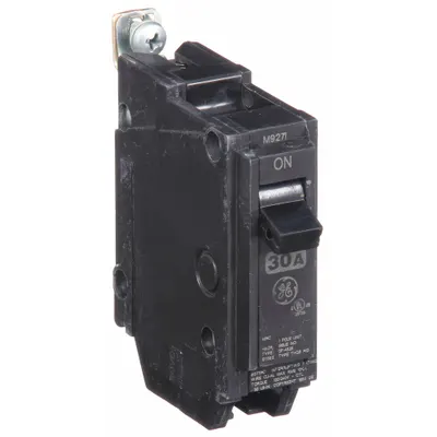 GE Miniature Circuit Breaker: THQB, 30 A, 120/240V AC, Single Phase, 10kA at 120/240V AC - THQB & THHQB Series, Bolt-On GE Miniature Circuit Breakers