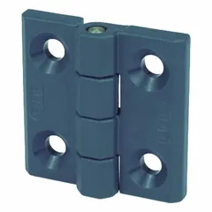 Full surface-mount butt hinge made from fiberglass-reinforced polyamide in RAL 5001 Green-Blue metal-detectable color. Designed for applications where detectable components are required to prevent contamination, such as in food processing, pharmaceutical, and packaging environments.