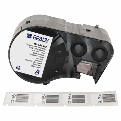BRADY Combined Label and Ribbon Cartridge: Rectangle, 1 in x 29/32 in, Cryogenic Polyester - Brady Thermal Transfer Precut Label Roll Cartridges
