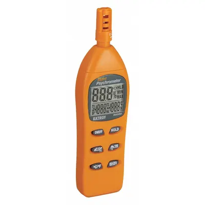 EXTECH Hygro Thermometer Psychrometer: Onboard, 7 in x 1.9 in x 1 in - Data Logging Temperature & Humidity Meters