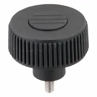 Hand Knob: Knurled, Plastic w/ SS Thread, M5 Thread, 10 mm Thread Lg, 40 mm Dia, Gray (MPN K0261.5105X10)