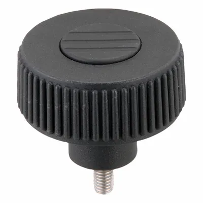 KIPP Hand Knob: Knurled, Plastic w/ SS Thread, M5 Thread, 10 mm Thread Lg, 40 mm Dia - Knurled Knobs with Threaded Stud